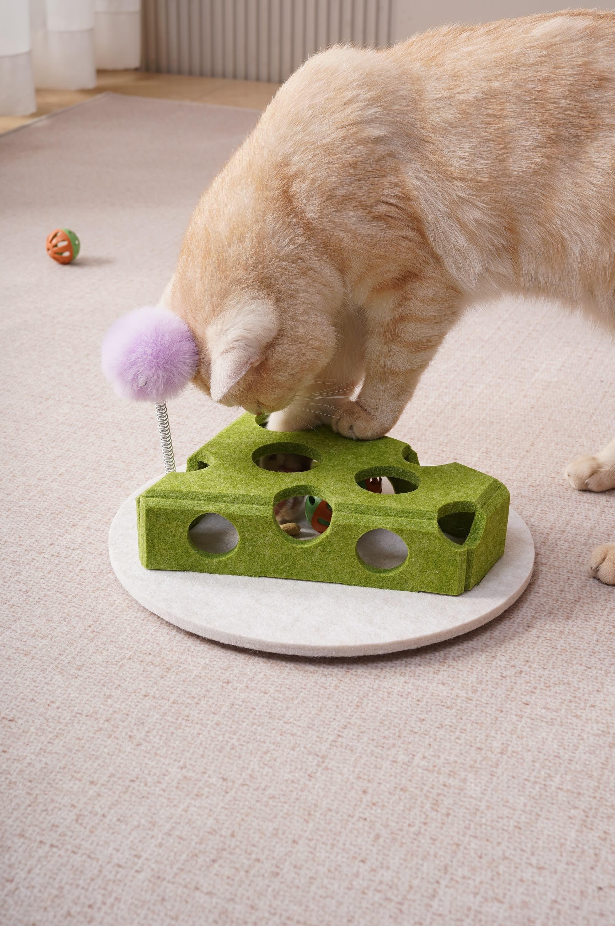 Cat Puzzle Toy with Ball and Spring-Loaded Wand, view 2