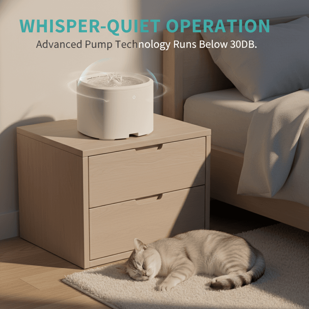 Ultra Quiet Anti-Dry Burn Pet Water Fountain on a kitchen floor