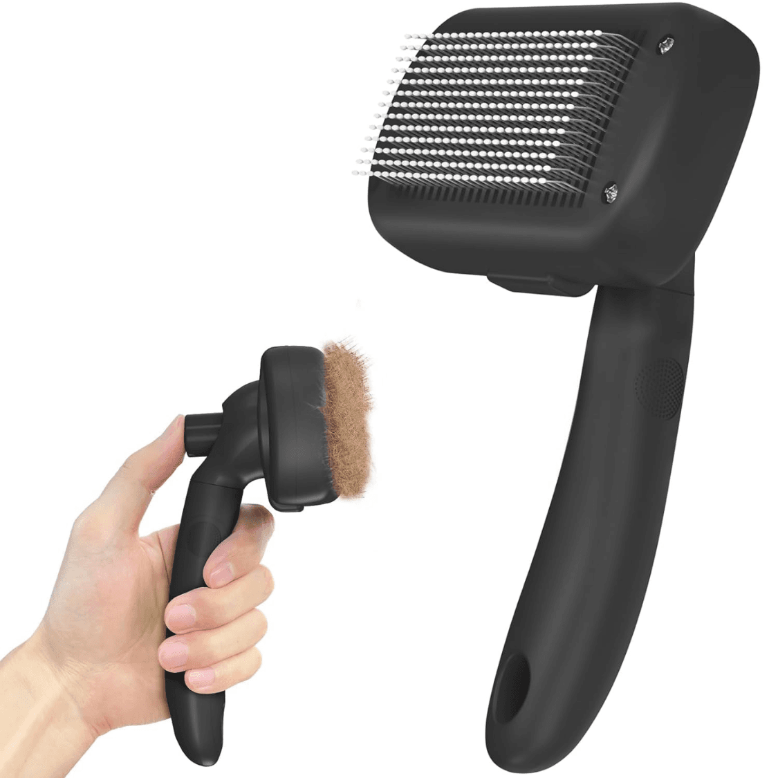 Self Cleaning Shedding Brush next to a fabric sofa