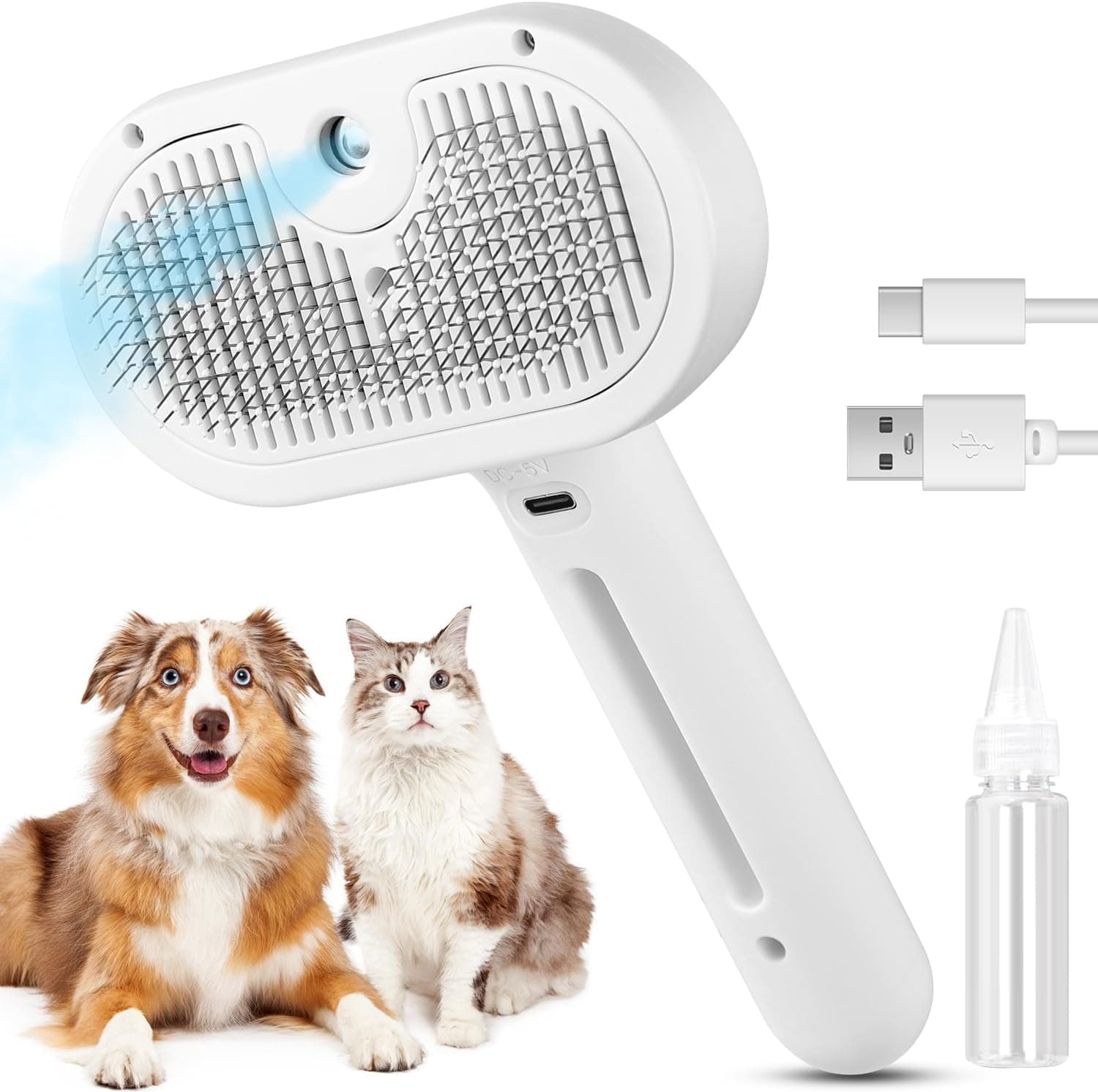 3 in 1 Pet Steam Brush next to a fabric sofa