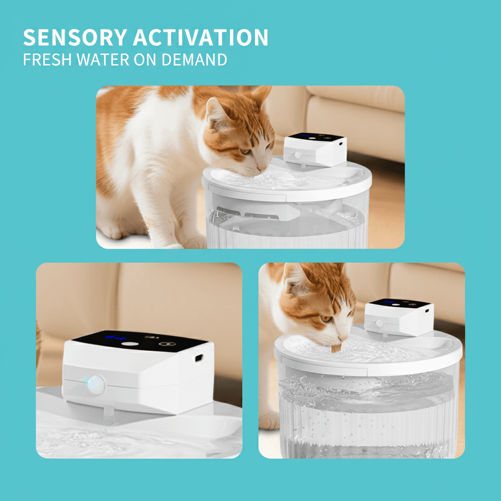 2000ml Wireless Pet Drinking Fountain on a kitchen floor