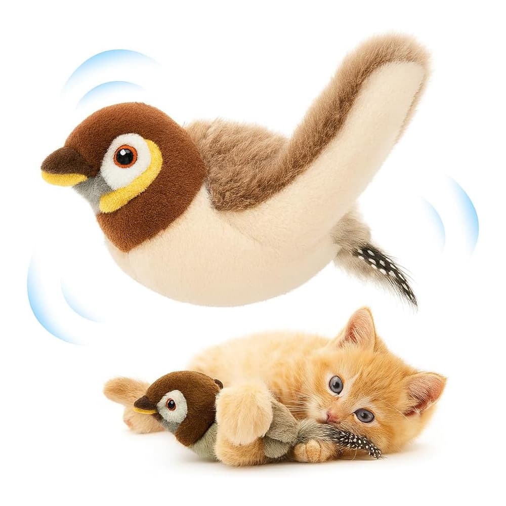 USB Rechargeable Flapping Bird Cat Toy set up for play indoors