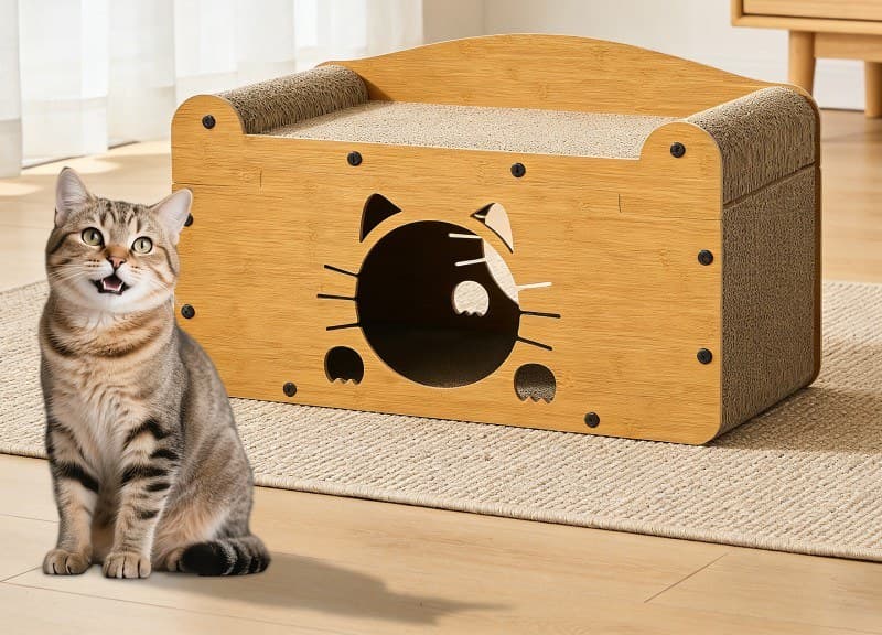 56cm Whisker Cat Shape Cat Scratcher Sofa set up for play indoors