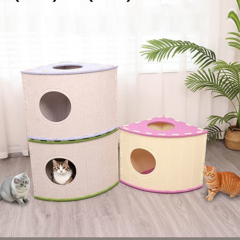 Enclosed Large Scratch-Resistant Calming Pet Bed in a warmly lit living room