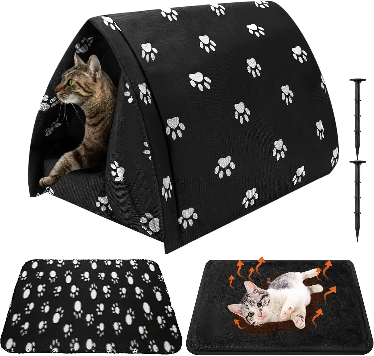 Winter Outdoor Pet House with Self Warming Pad in a warmly lit living room