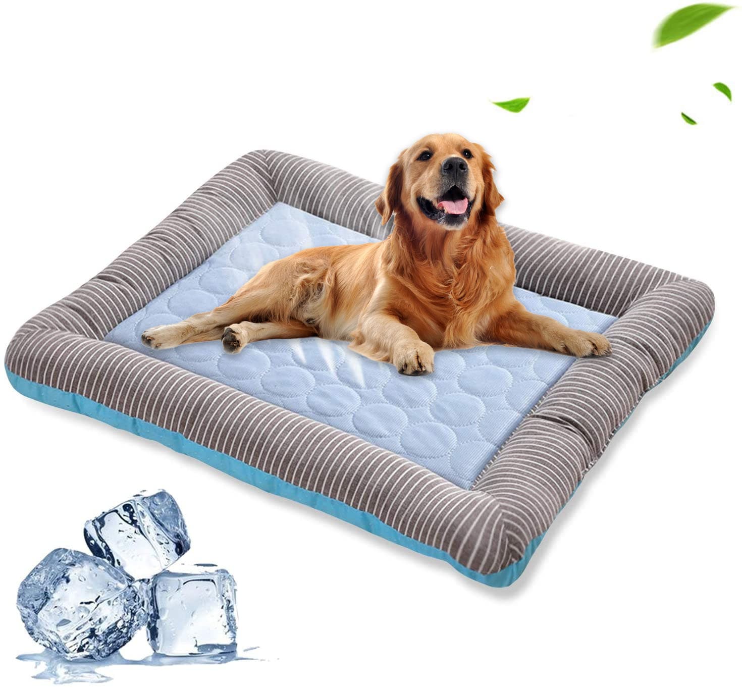 Pet Cooling Pad Bed laid out on a wooden floor